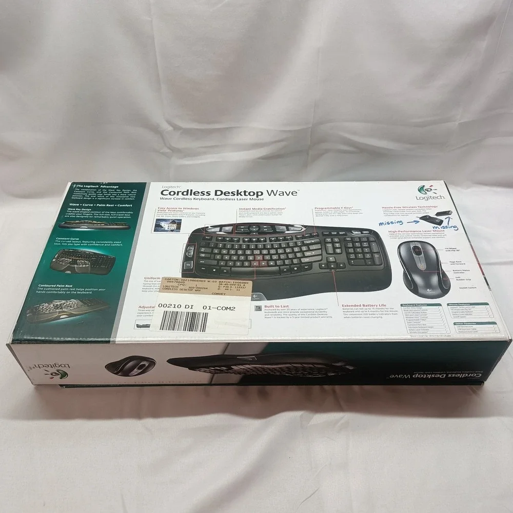 Logitech Cordless Desktop Wave Keyboard & Laser Mouse READ Missing 2 Pieces